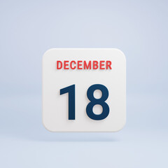 December Realistic Calendar Icon 3D Rendered Date December 18
