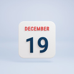 December Realistic Calendar Icon 3D Rendered Date December 19
