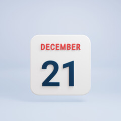 December Realistic Calendar Icon 3D Rendered Date December 21
