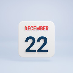 December Realistic Calendar Icon 3D Rendered Date December 22
