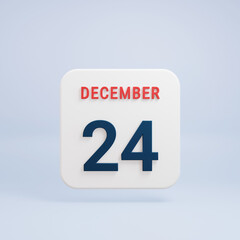 December Realistic Calendar Icon 3D Rendered Date December 24