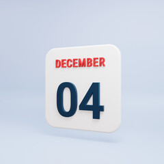 December Realistic Calendar Icon 3D Rendered Date December 04