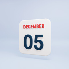 December Realistic Calendar Icon 3D Rendered Date December 05
