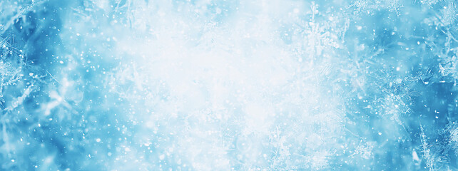 Fototapeta na wymiar long panorama blue snow background abstract blurred