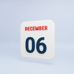 December Realistic Calendar Icon 3D Rendered Date December 06