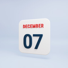 December Realistic Calendar Icon 3D Rendered Date December 07