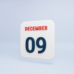 December Realistic Calendar Icon 3D Rendered Date December 09