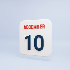 December Realistic Calendar Icon 3D Rendered Date December 10