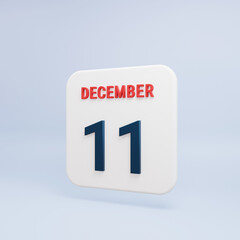 December Realistic Calendar Icon 3D Rendered Date December 11