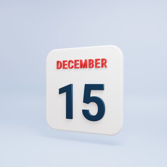 December Realistic Calendar Icon 3D Rendered Date December 15