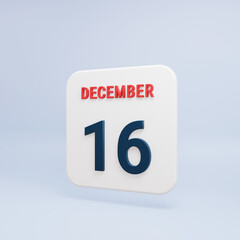 December Realistic Calendar Icon 3D Rendered Date December 16
