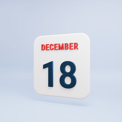 December Realistic Calendar Icon 3D Rendered Date December 18