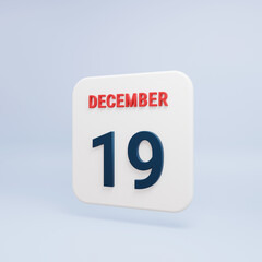 December Realistic Calendar Icon 3D Rendered Date December 19