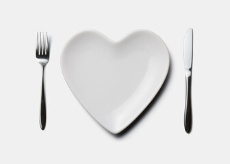 heart shaped plate, fork and knife 