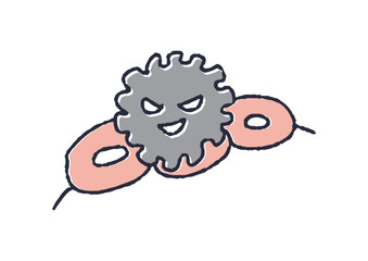 正常細胞にくっつくがん細胞のイラスト