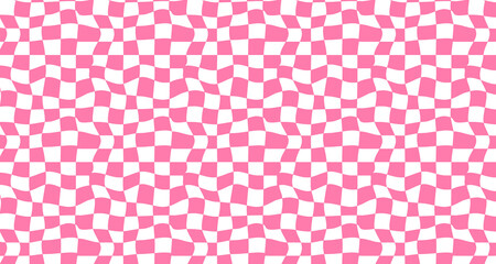 Groovy hippie 70s backgrounds. Checkerboard, chessboard, mesh, waves patterns. Twisted and distorted vector texture in trendy retro psychedelic style. Y2k aesthetic.