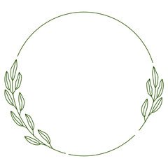 Green leaves. Vector round frame. Hand drawing leaf