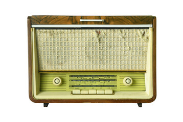 Vintage style retro old gramophone radio isolated on white background.