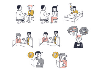 がんや大病の告知を受けた患者のイラストセット