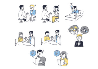 がんや大病の告知を受けた患者のイラストセット