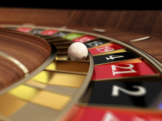 Obraz premium Roulette wheel and ball. Betting concept. 3D illustration