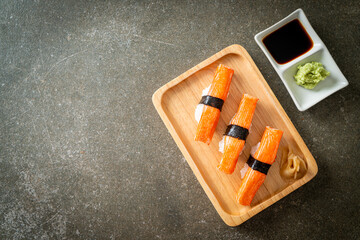 Crab Stick Sushi on wood plate