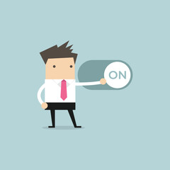 Businessman push setting button switch to on position. vector