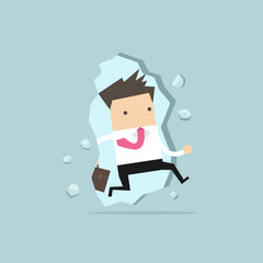 Businessman jump to breakthrough the wall for freedom. vector
