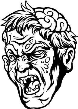 Scary Zombie Head monochrome Clipart Vector illustrations for your work Logo, mascot merchandise t-shirt, stickers and Label designs, poster, greeting cards advertising business company or brands.
