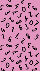 template with the image of keyboard symbols. a set of numbers. Surface template. pastel purple background. Vertical image.