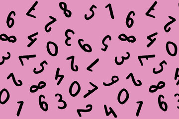 template with the image of keyboard symbols. a set of numbers. Surface template. pastel purple background. Horizontal image.