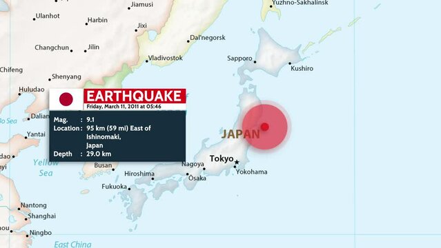 Tohoku, Japan - March 11, 2011: Japan Earthquake. M 9.1 earthquake, 132 km (82 mi) East of Sendai, on Friday at 05:46