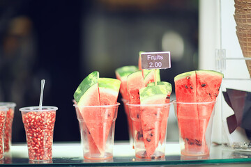 fresh berries and fruits breakfast in the cafe
