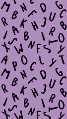 template with the image of keyboard symbols. set of letters. Surface template. pastel violet purple red background. Vertical image.