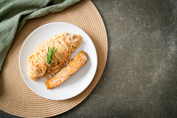grilled salmon with spaghetti creamy tomato sauce