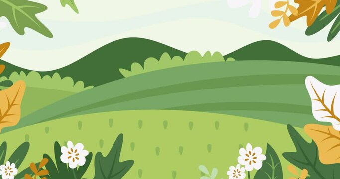 animated green garden background full of flowers and leaves