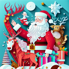 Fototapeta premium santa claus, snowman, christmas reindeer, delivering gifts at christmas