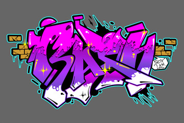 a unique vector graffiti design with a mix of bright colors and a runny effect and stars, the graffiti that I made myself.