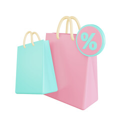Isolated 3d rendering object of shopping bag with transparent background. PNG file