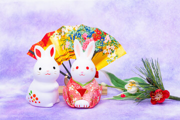 写真素材:令和5年・2023年の干支は卯（う・うさぎ）　卯年の年賀状素材（和風、和紙、千代紙、お正月小物等）