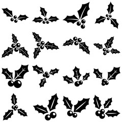 Set of holly berries in flat style isolated