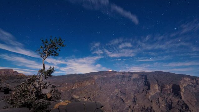 Beautiful night sky 4K time lapse on the Jebel shams mountain in Oman