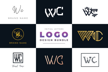 Fototapeta na wymiar Initial letters WC Logo Design Bundle