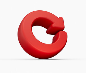 Minimal Red refresh symbol on White background. 3d illustration
