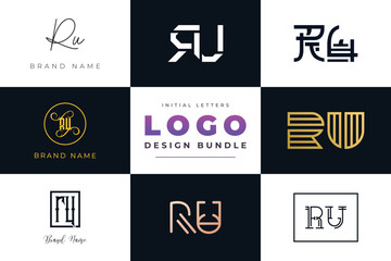 Initial letters RU Logo Design Bundle