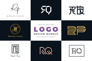 Initial letters RQ Logo Design Bundle