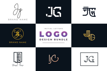 Initial letters JG Logo Design Bundle