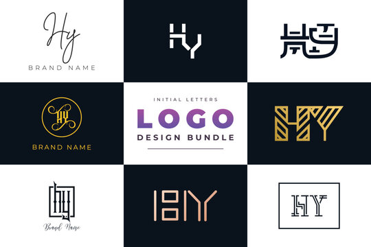 Initial letters HY Logo Design Bundle