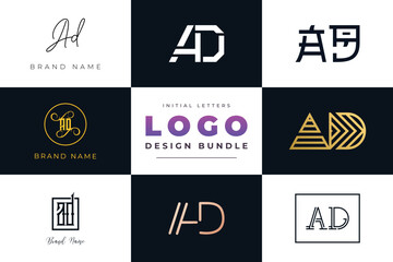 Initial letters AD Logo Design Bundle