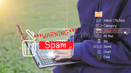 Concept of e-mail and computer viruses. Review the concepts of internet security, spam and e-marketing on screen. Spam email pop-up warnings.